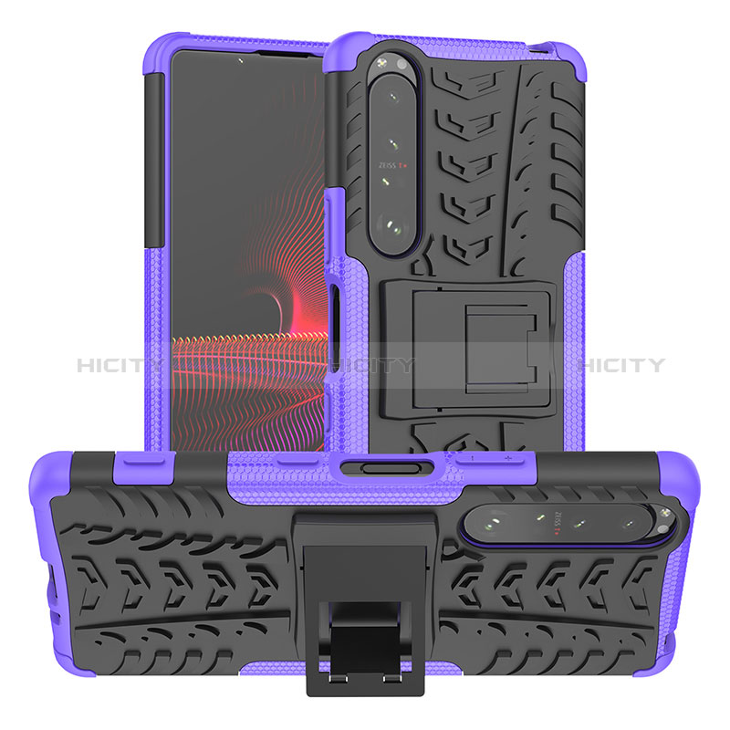 Coque Contour Silicone et Plastique Housse Etui Mat avec Support JX2 pour Sony Xperia 1 III Violet Plus