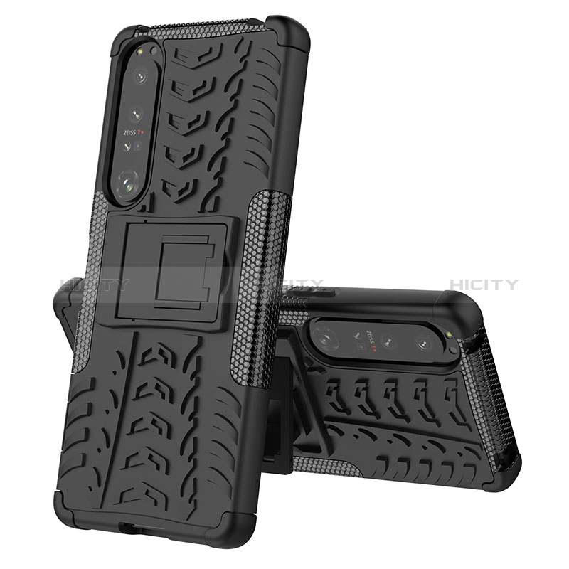 Coque Contour Silicone et Plastique Housse Etui Mat avec Support JX2 pour Sony Xperia 1 IV Noir Plus