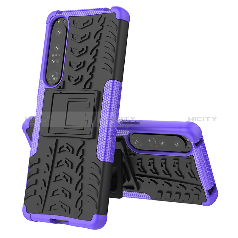 Coque Contour Silicone et Plastique Housse Etui Mat avec Support JX2 pour Sony Xperia 1 IV Violet Plus