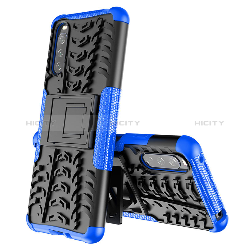 Coque Contour Silicone et Plastique Housse Etui Mat avec Support JX2 pour Sony Xperia 10 III Bleu Plus