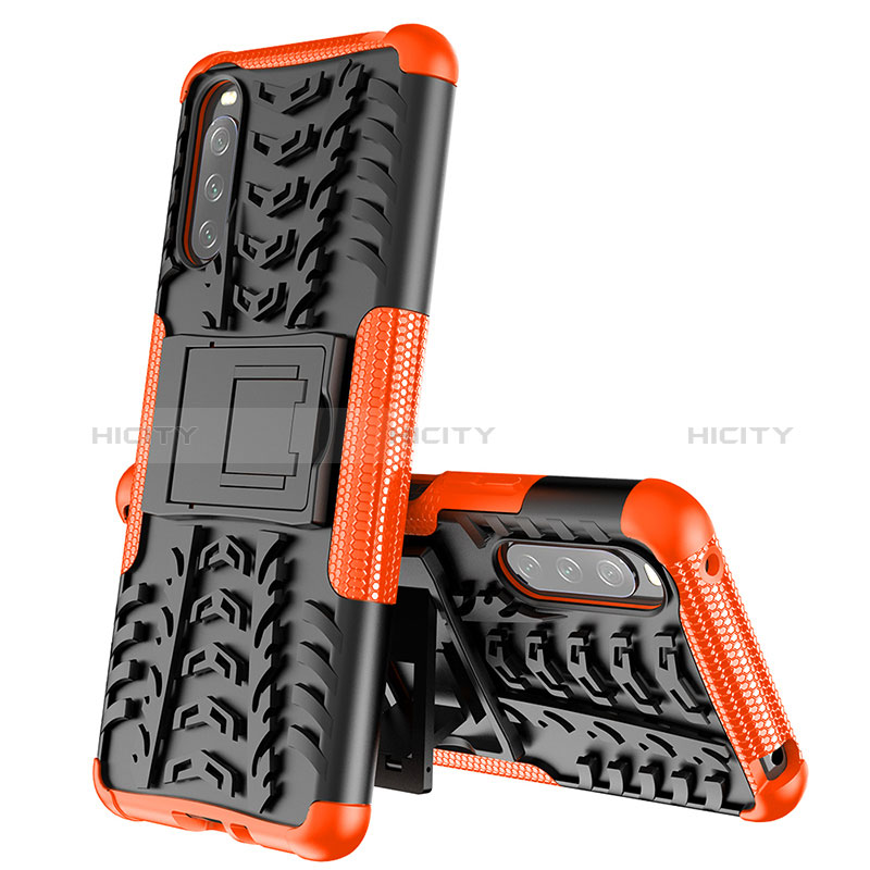 Coque Contour Silicone et Plastique Housse Etui Mat avec Support JX2 pour Sony Xperia 10 III SO-52B Orange Plus