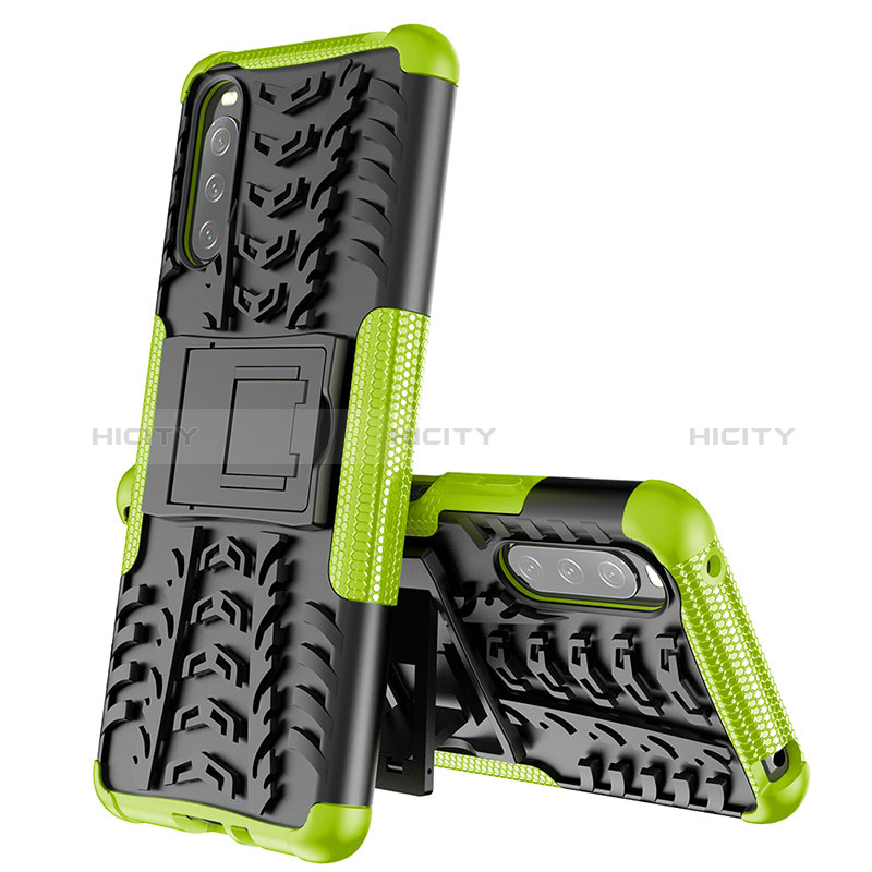 Coque Contour Silicone et Plastique Housse Etui Mat avec Support JX2 pour Sony Xperia 10 III SOG04 Vert Plus