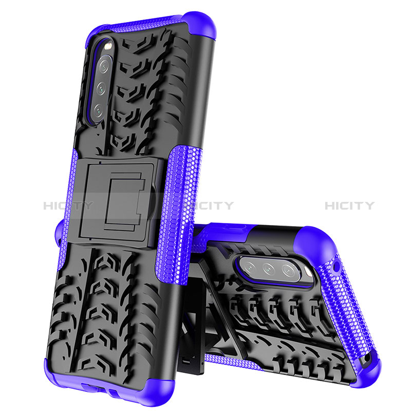 Coque Contour Silicone et Plastique Housse Etui Mat avec Support JX2 pour Sony Xperia 10 III Violet Plus