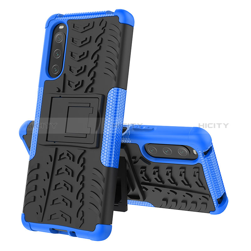 Coque Contour Silicone et Plastique Housse Etui Mat avec Support JX2 pour Sony Xperia 10 IV Bleu Plus