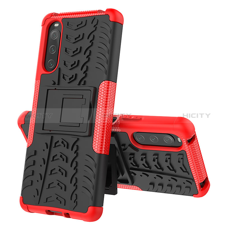 Coque Contour Silicone et Plastique Housse Etui Mat avec Support JX2 pour Sony Xperia 10 IV SO-52C Rouge Plus