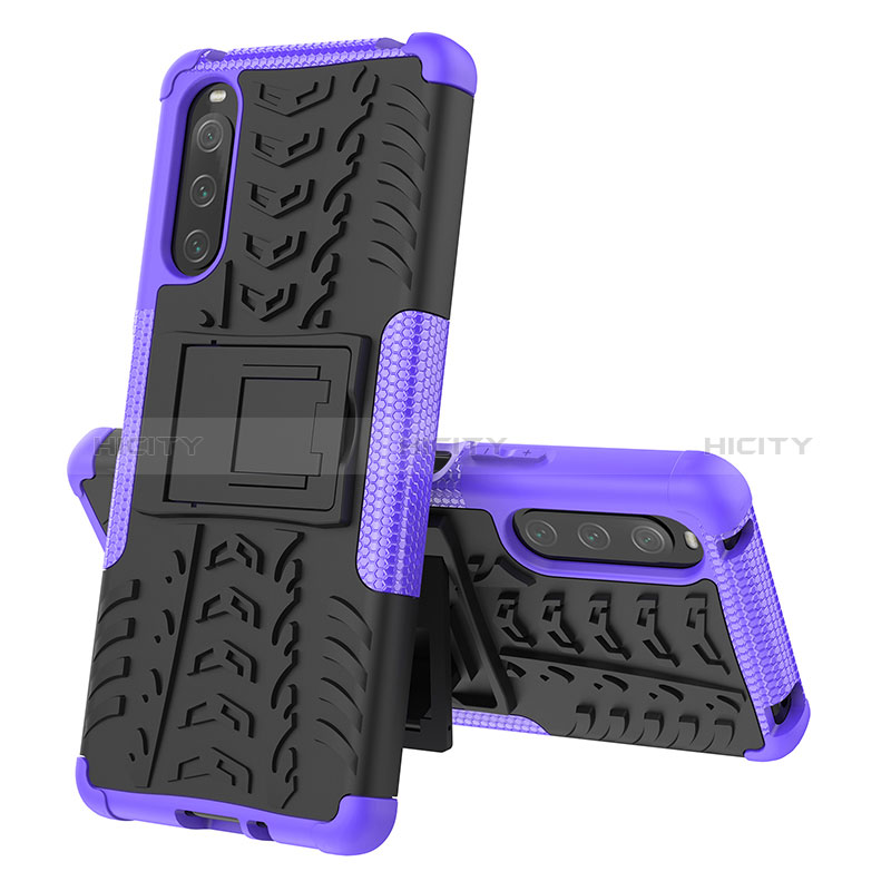 Coque Contour Silicone et Plastique Housse Etui Mat avec Support JX2 pour Sony Xperia 10 IV SO-52C Violet Plus