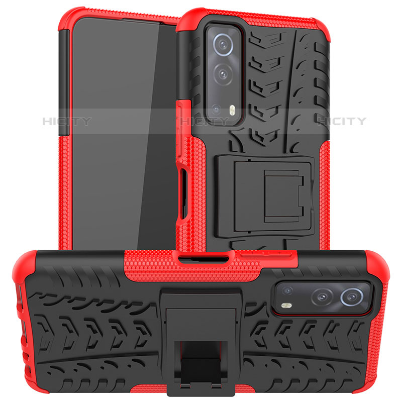 Coque Contour Silicone et Plastique Housse Etui Mat avec Support JX2 pour Vivo iQOO Z3 5G Rouge Plus