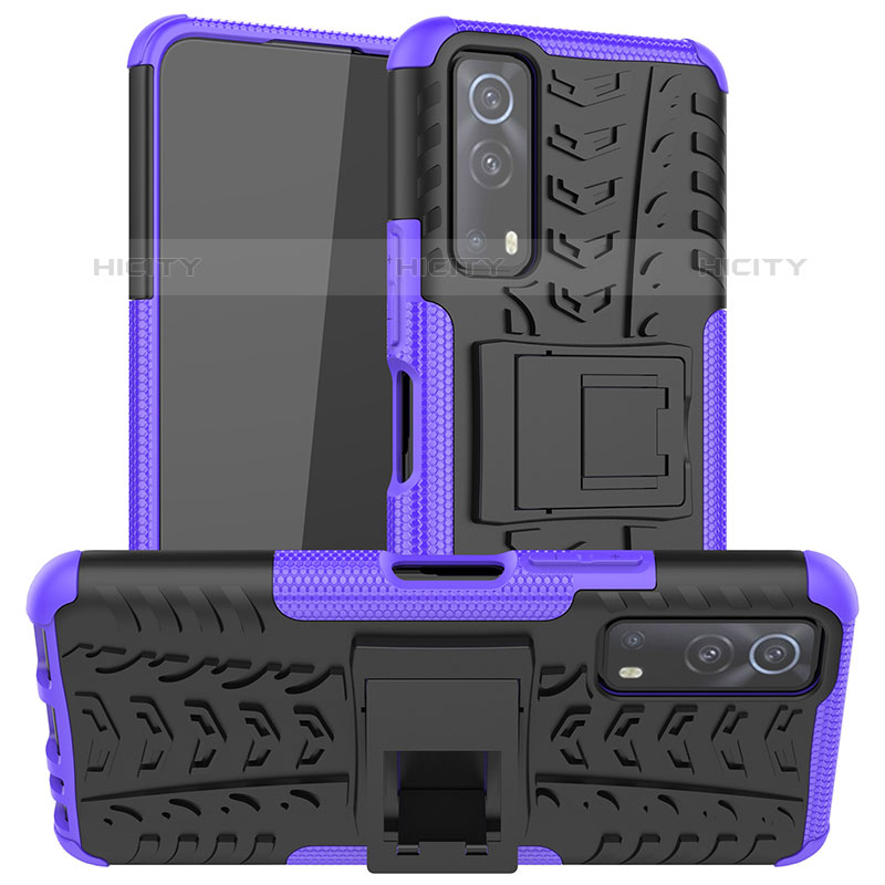 Coque Contour Silicone et Plastique Housse Etui Mat avec Support JX2 pour Vivo iQOO Z3 5G Violet Plus