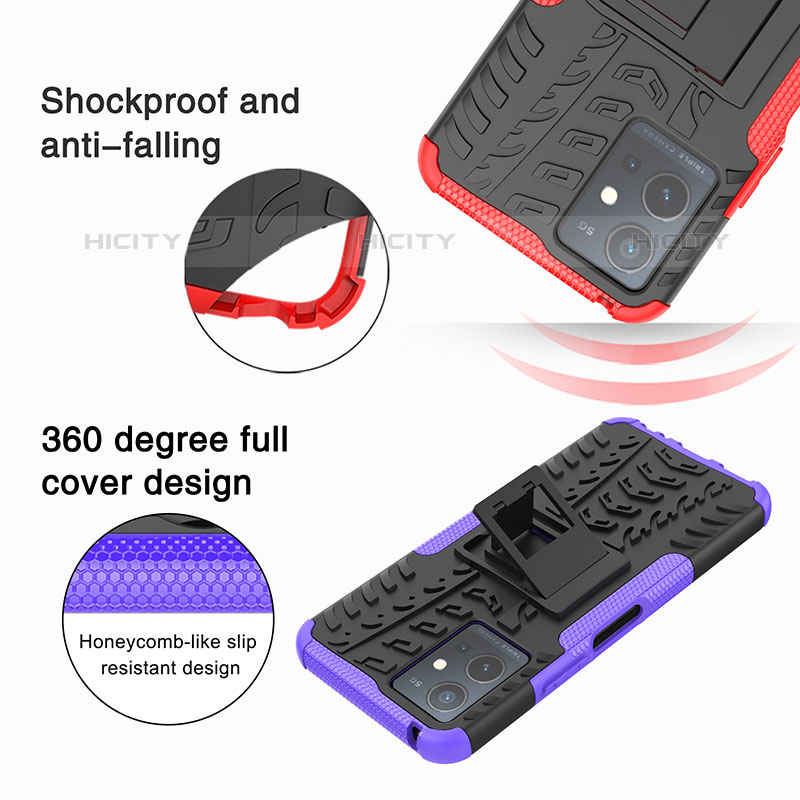 Coque Contour Silicone et Plastique Housse Etui Mat avec Support JX2 pour Vivo iQOO Z6 5G Plus