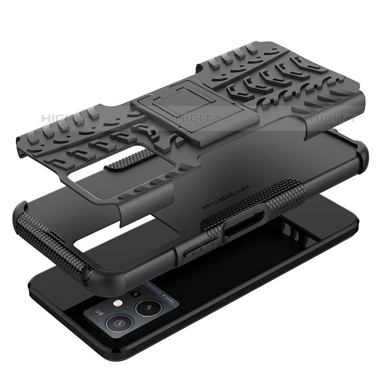 Coque Contour Silicone et Plastique Housse Etui Mat avec Support JX2 pour Vivo iQOO Z6 5G Plus