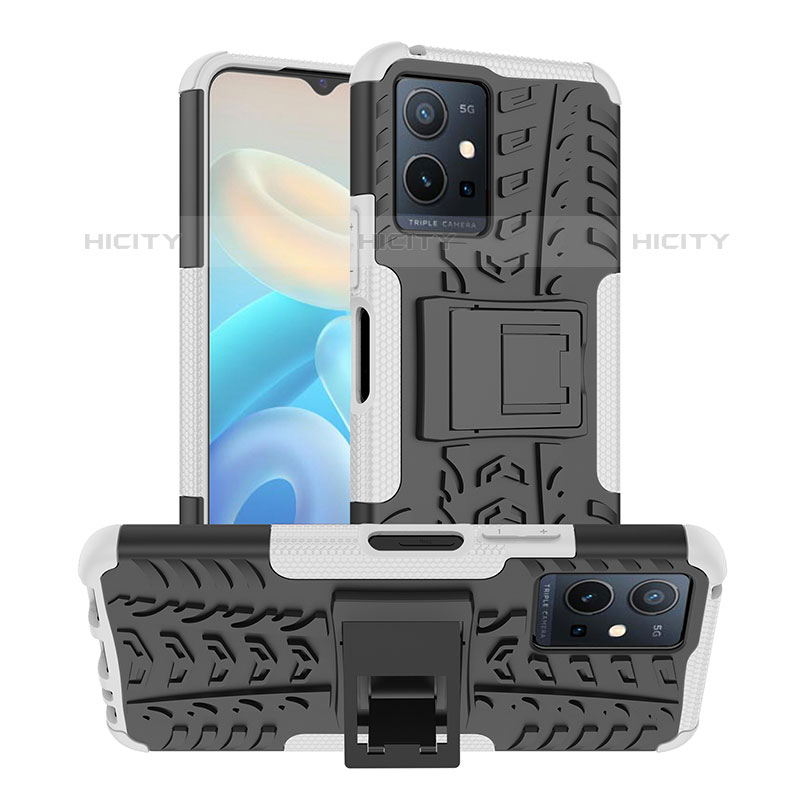 Coque Contour Silicone et Plastique Housse Etui Mat avec Support JX2 pour Vivo iQOO Z6 5G Plus