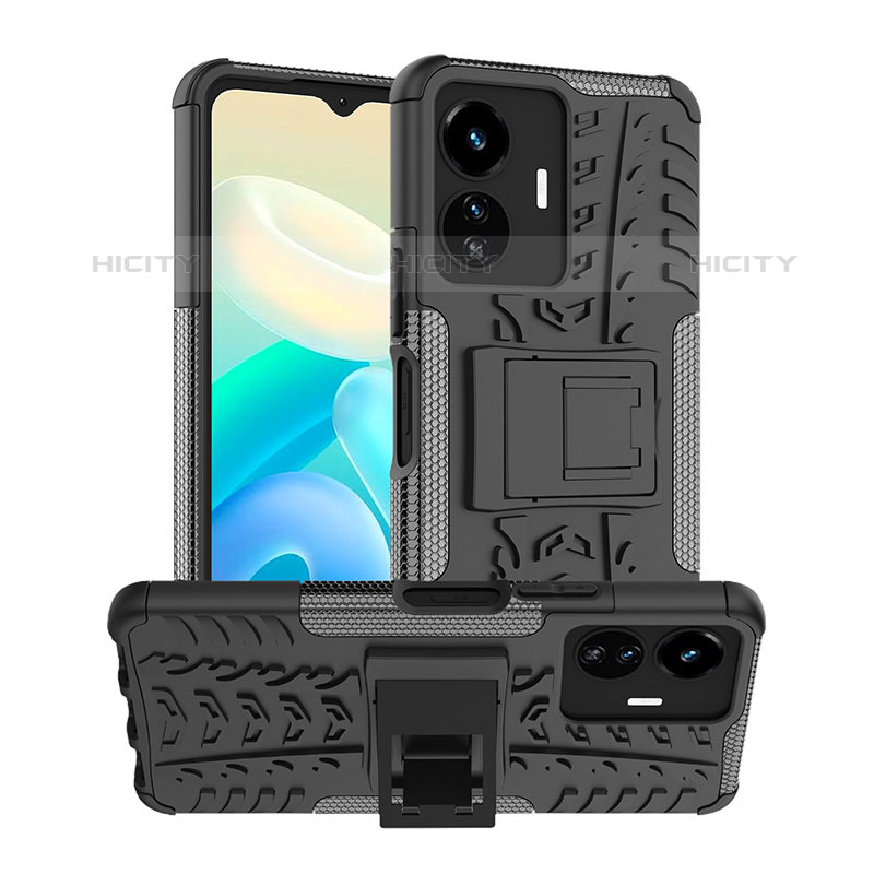 Coque Contour Silicone et Plastique Housse Etui Mat avec Support JX2 pour Vivo iQOO Z6 Lite 5G Noir Plus