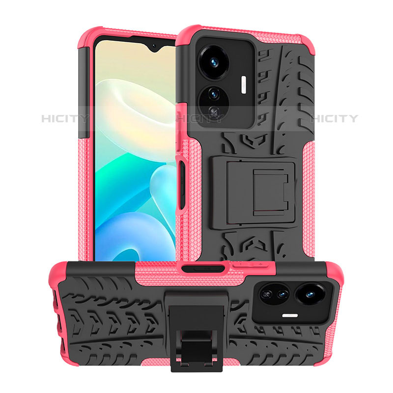 Coque Contour Silicone et Plastique Housse Etui Mat avec Support JX2 pour Vivo iQOO Z6 Lite 5G Rose Rouge Plus