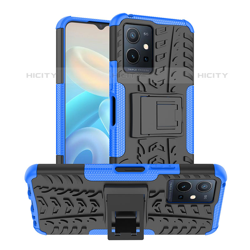 Coque Contour Silicone et Plastique Housse Etui Mat avec Support JX2 pour Vivo T1 5G India Plus