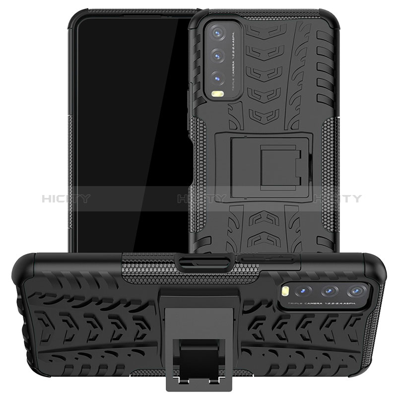 Coque Contour Silicone et Plastique Housse Etui Mat avec Support JX2 pour Vivo Y11s Noir Plus