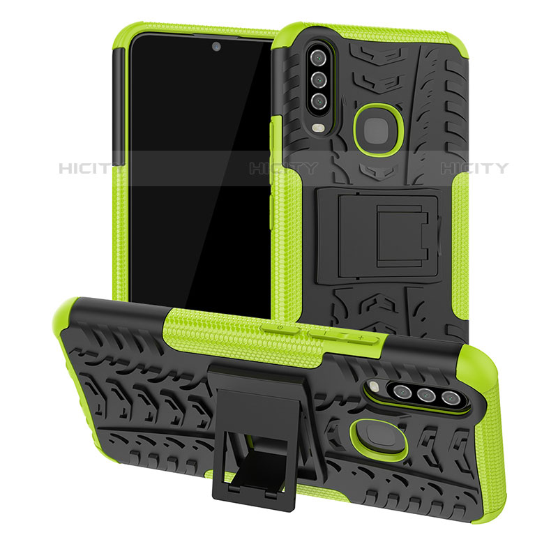 Coque Contour Silicone et Plastique Housse Etui Mat avec Support JX2 pour Vivo Y12 Vert Plus