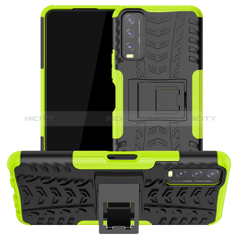 Coque Contour Silicone et Plastique Housse Etui Mat avec Support JX2 pour Vivo Y12G Vert Plus