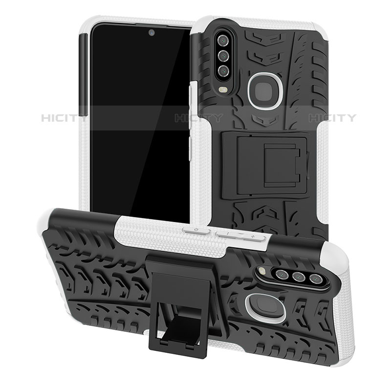 Coque Contour Silicone et Plastique Housse Etui Mat avec Support JX2 pour Vivo Y15 Argent Plus