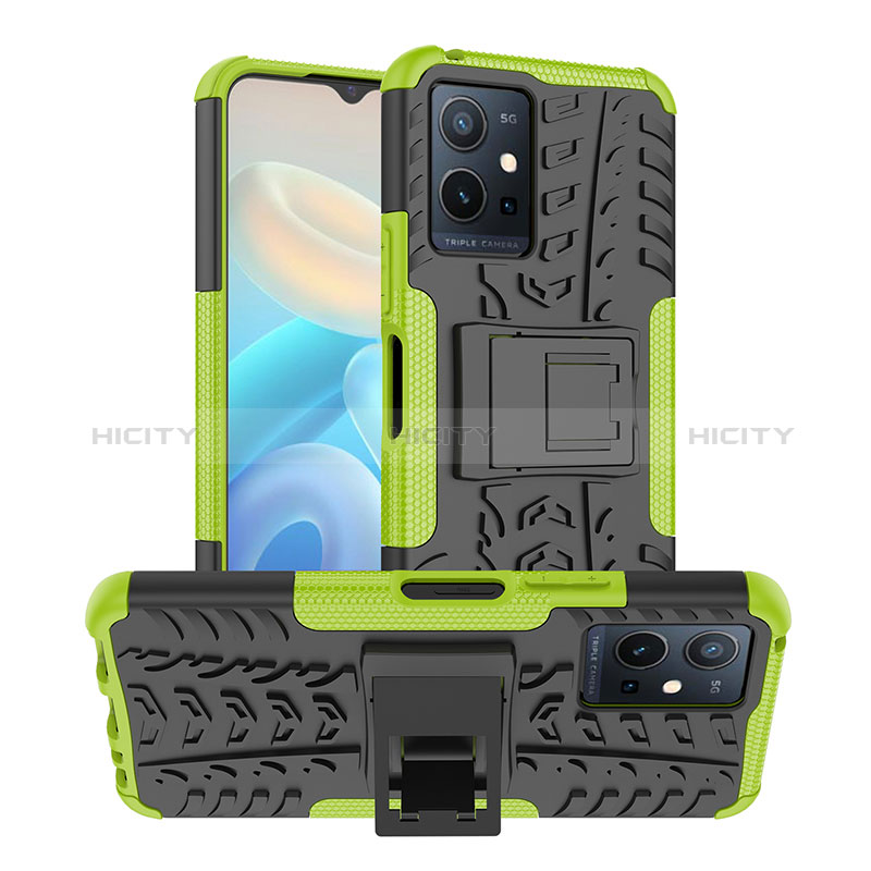 Coque Contour Silicone et Plastique Housse Etui Mat avec Support JX2 pour Vivo Y30 5G Vert Plus