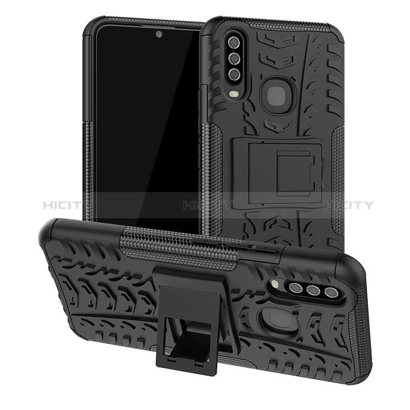 Coque Contour Silicone et Plastique Housse Etui Mat avec Support JX2 pour Vivo Y3s Noir Plus