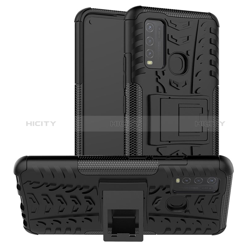 Coque Contour Silicone et Plastique Housse Etui Mat avec Support JX2 pour Vivo Y50 Noir Plus