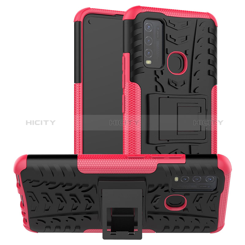 Coque Contour Silicone et Plastique Housse Etui Mat avec Support JX2 pour Vivo Y50 Rose Rouge Plus