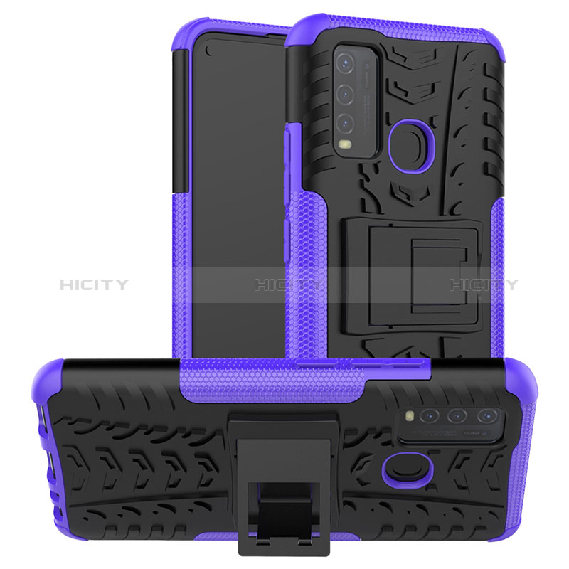 Coque Contour Silicone et Plastique Housse Etui Mat avec Support JX2 pour Vivo Y50 Violet Plus