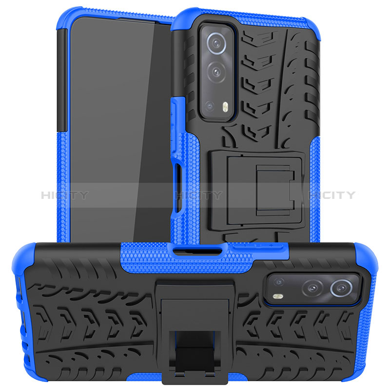 Coque Contour Silicone et Plastique Housse Etui Mat avec Support JX2 pour Vivo Y72 5G Bleu Plus