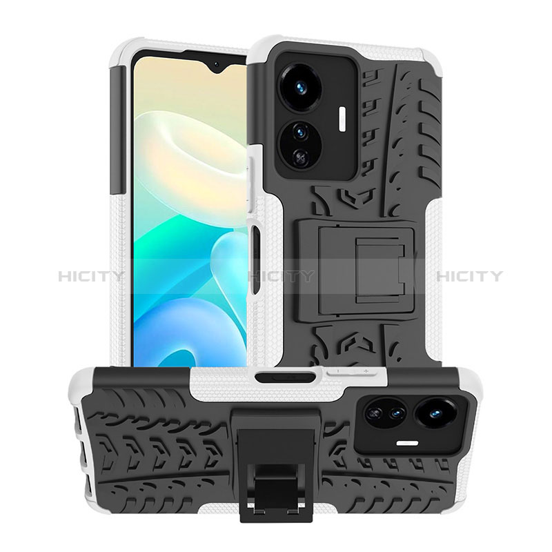 Coque Contour Silicone et Plastique Housse Etui Mat avec Support JX2 pour Vivo Y77 5G Argent Plus