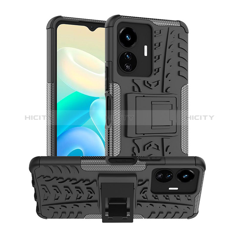 Coque Contour Silicone et Plastique Housse Etui Mat avec Support JX2 pour Vivo Y77 5G Noir Plus