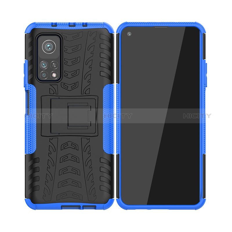 Coque Contour Silicone et Plastique Housse Etui Mat avec Support JX2 pour Xiaomi Mi 10T 5G Bleu Plus