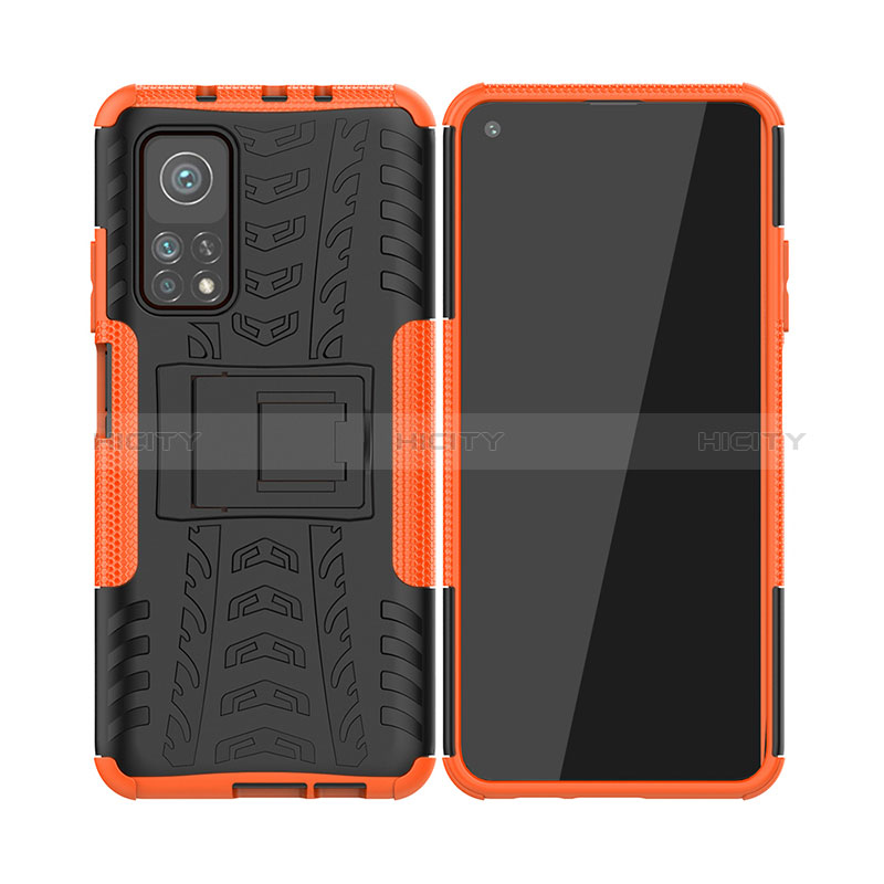 Coque Contour Silicone et Plastique Housse Etui Mat avec Support JX2 pour Xiaomi Mi 10T Pro 5G Orange Plus