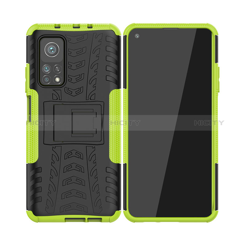 Coque Contour Silicone et Plastique Housse Etui Mat avec Support JX2 pour Xiaomi Mi 10T Pro 5G Vert Plus