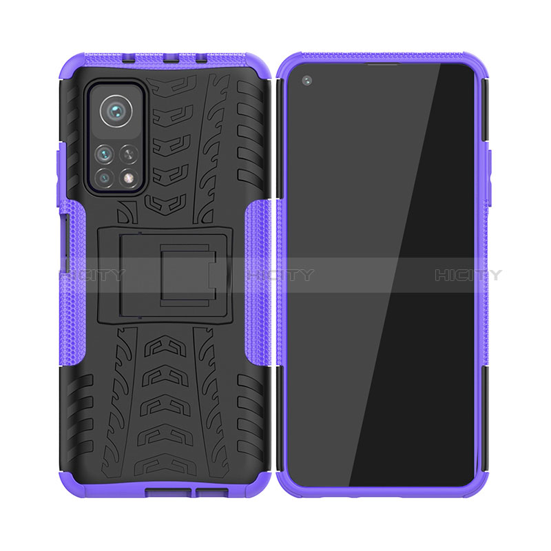 Coque Contour Silicone et Plastique Housse Etui Mat avec Support JX2 pour Xiaomi Mi 10T Pro 5G Violet Plus