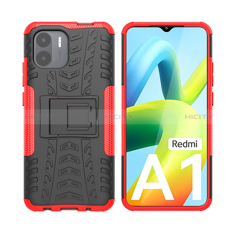 Coque Contour Silicone et Plastique Housse Etui Mat avec Support JX2 pour Xiaomi Poco C51 Rouge Plus