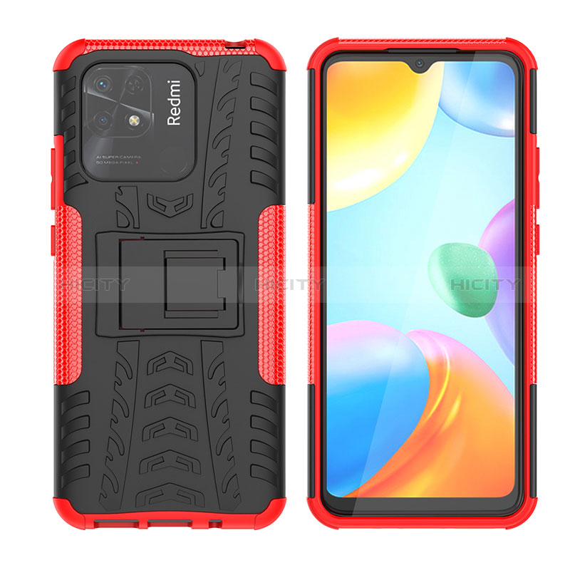 Coque Contour Silicone et Plastique Housse Etui Mat avec Support JX2 pour Xiaomi Redmi 10 India Rouge Plus