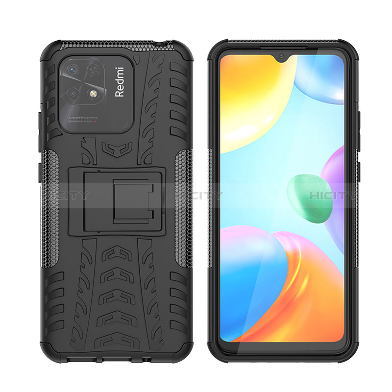 Coque Contour Silicone et Plastique Housse Etui Mat avec Support JX2 pour Xiaomi Redmi 10C 4G Noir Plus