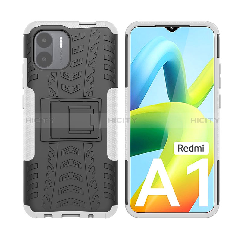 Coque Contour Silicone et Plastique Housse Etui Mat avec Support JX2 pour Xiaomi Redmi A2 Argent Plus