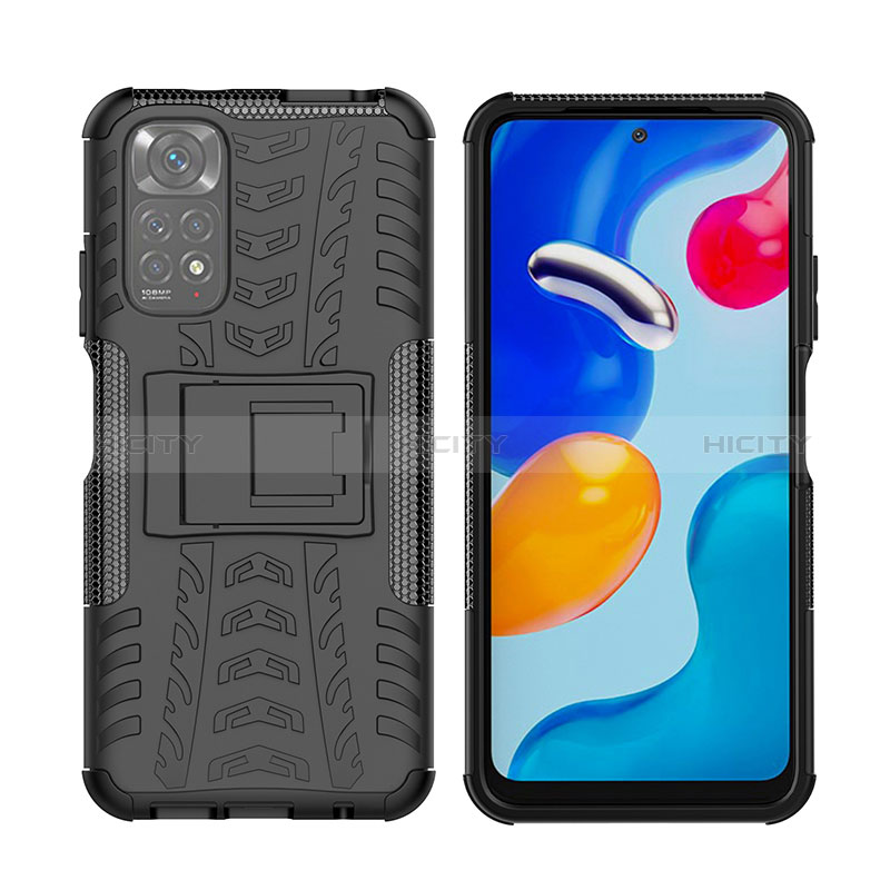 Coque Contour Silicone et Plastique Housse Etui Mat avec Support JX2 pour Xiaomi Redmi Note 11 4G (2022) Noir Plus