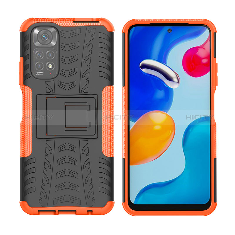 Coque Contour Silicone et Plastique Housse Etui Mat avec Support JX2 pour Xiaomi Redmi Note 11 4G (2022) Orange Plus