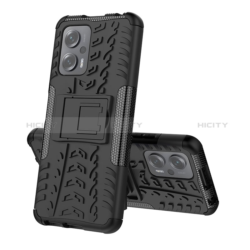 Coque Contour Silicone et Plastique Housse Etui Mat avec Support JX2 pour Xiaomi Redmi Note 11T Pro 5G Noir Plus