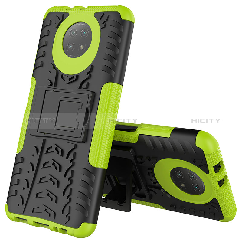 Coque Contour Silicone et Plastique Housse Etui Mat avec Support JX2 pour Xiaomi Redmi Note 9 5G Vert Plus