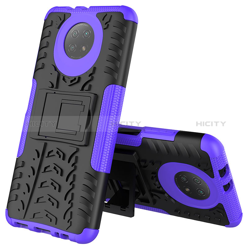 Coque Contour Silicone et Plastique Housse Etui Mat avec Support JX2 pour Xiaomi Redmi Note 9 5G Violet Plus