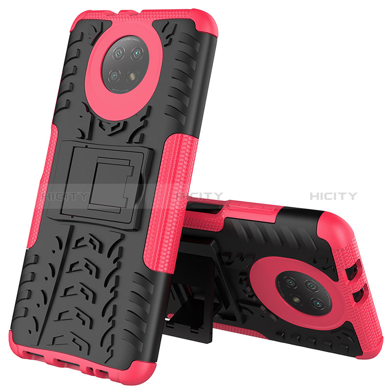 Coque Contour Silicone et Plastique Housse Etui Mat avec Support JX2 pour Xiaomi Redmi Note 9T 5G Rose Rouge Plus