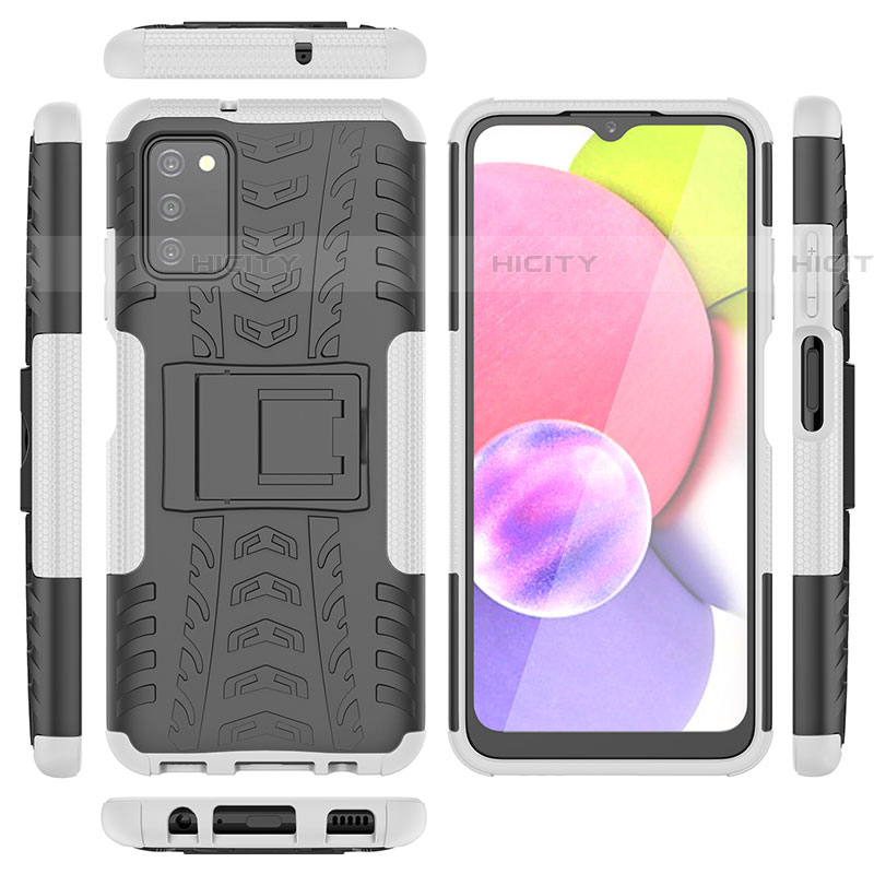 Coque Contour Silicone et Plastique Housse Etui Mat avec Support JX5 pour Samsung Galaxy A03s Argent Plus