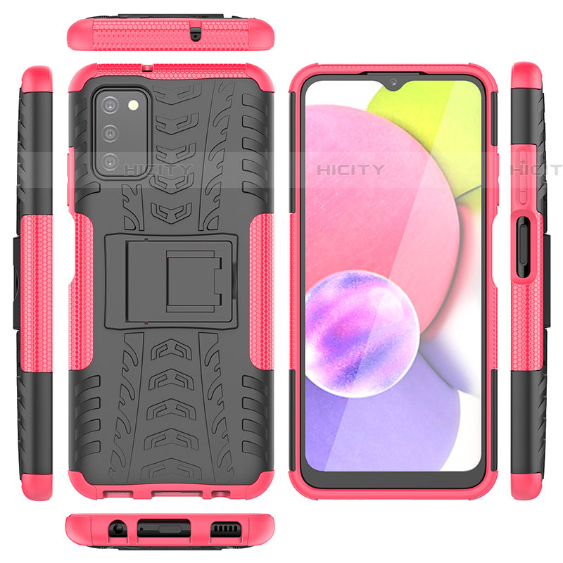 Coque Contour Silicone et Plastique Housse Etui Mat avec Support JX5 pour Samsung Galaxy A03s Rose Rouge Plus