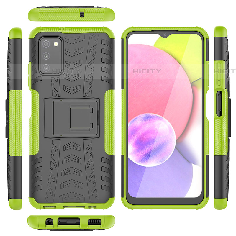 Coque Contour Silicone et Plastique Housse Etui Mat avec Support JX5 pour Samsung Galaxy A03s Vert Plus