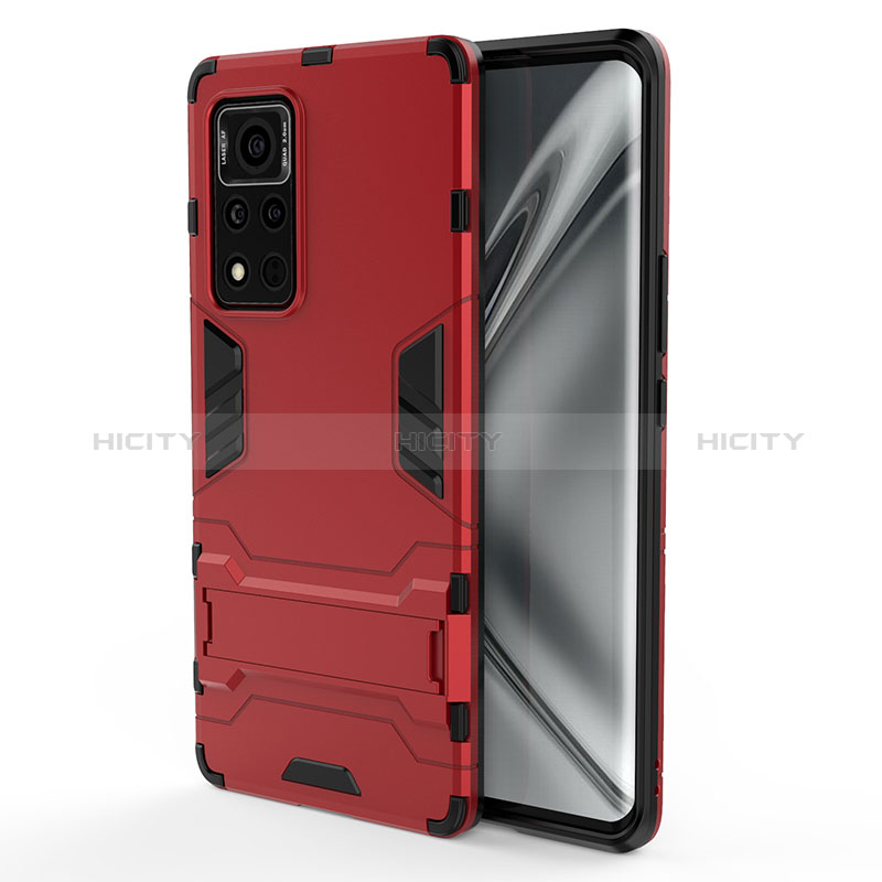 Coque Contour Silicone et Plastique Housse Etui Mat avec Support KC1 pour Huawei Honor V40 5G Rouge Plus