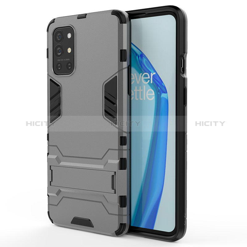 Coque Contour Silicone et Plastique Housse Etui Mat avec Support KC1 pour OnePlus 9R 5G Gris Plus