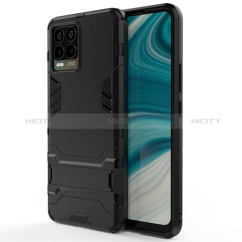 Coque Contour Silicone et Plastique Housse Etui Mat avec Support KC1 pour Realme 8 Pro Noir Plus